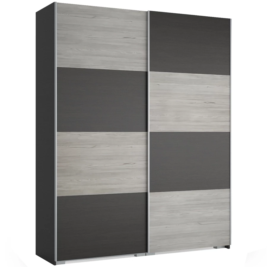 FŐNIX 194 cm tolóajtós gardrób - Nero / Katthult / Szürke profil