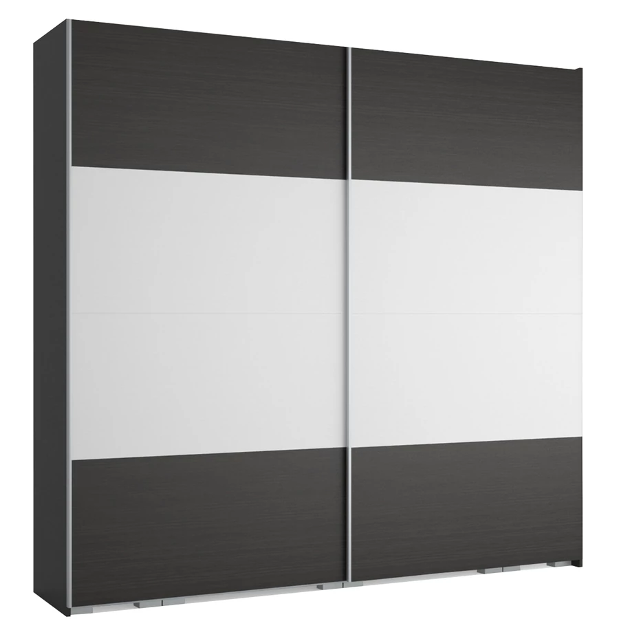FŐNIX 254 cm tolóajtós gardrób - Nero / Rusztik Fehér (Erezett Fehér) / Szürke profil "B"