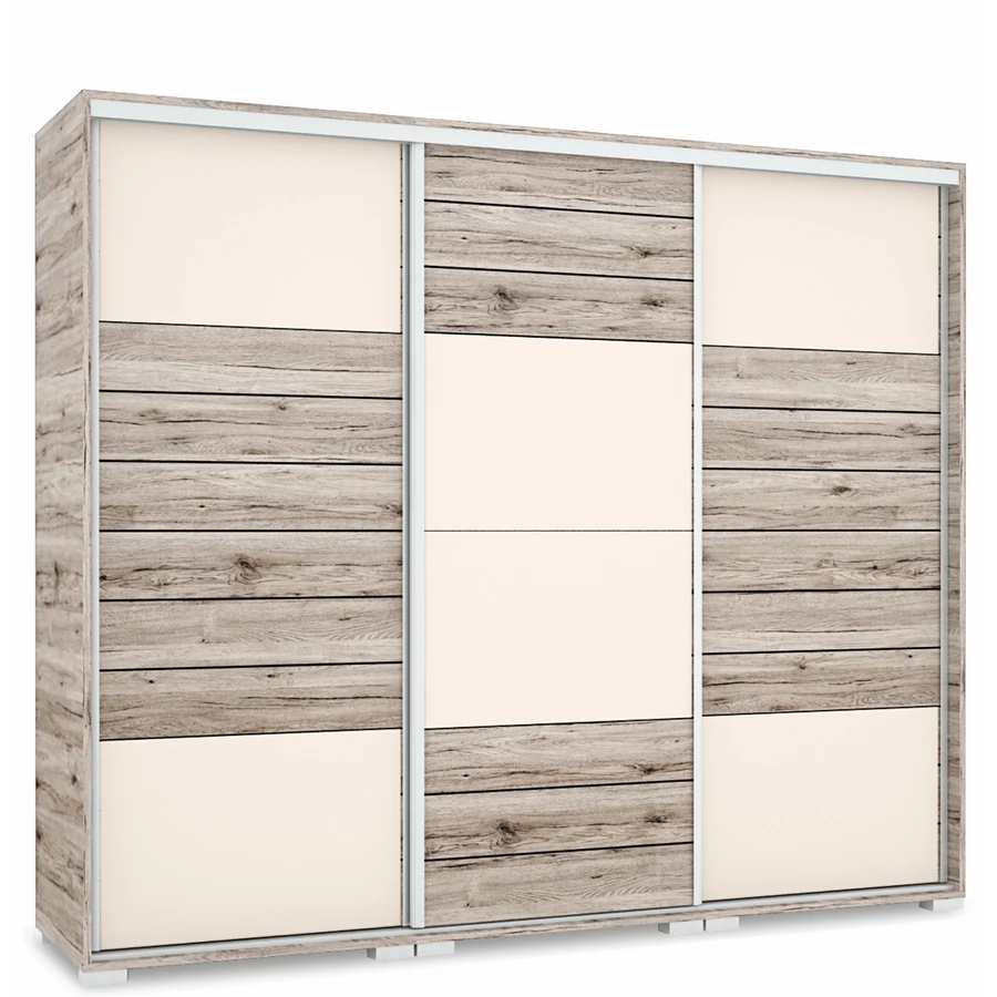 NÍLUS 239 cm magasfényű gardrób - San Remo / Magasfényű Beige üveg