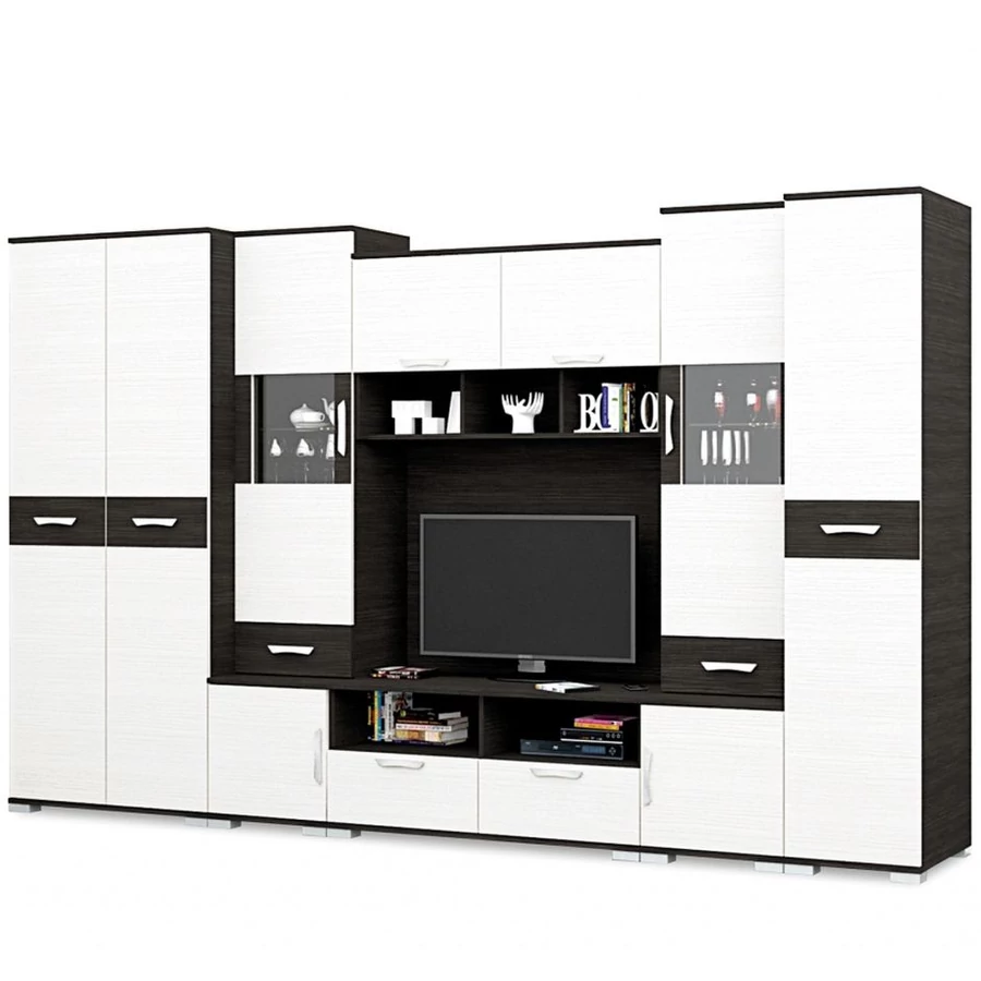 BASEL nappali szekrénysor 355 cm LED világítással - Nero / Bianco