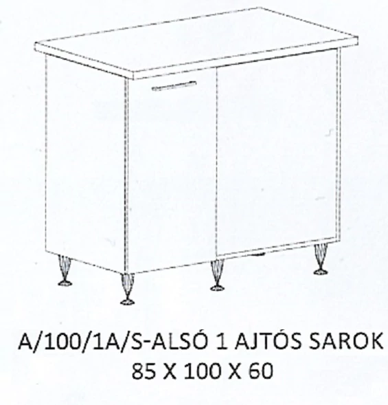 DORINA A/100/1A/S-ALSÓ 1 ajtós munkalapos sarok elem JOBBOS