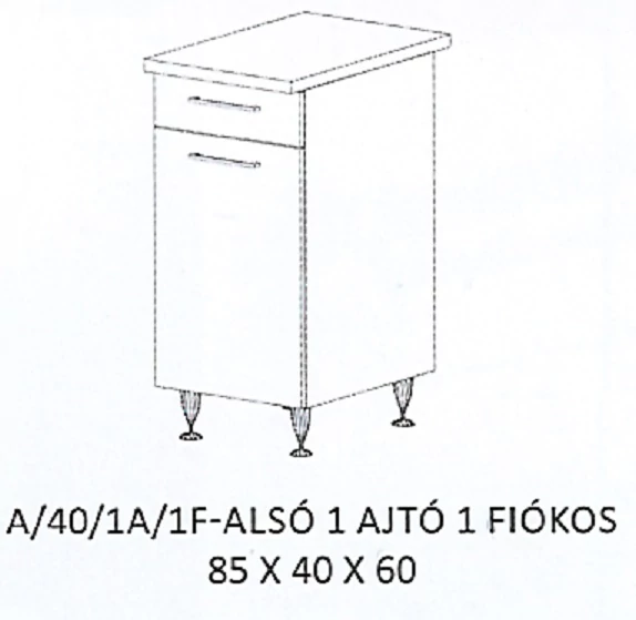 GRÉTA A/40/1A/1F-ALSÓ 1 ajtós 1 fiókos munkalapos elem - BALOS
