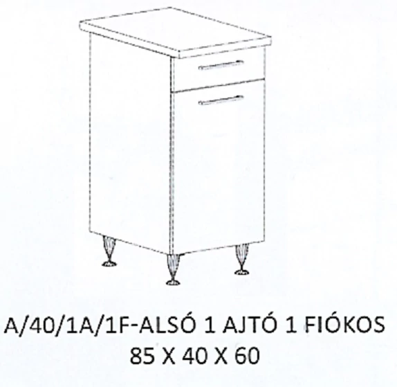 ANIKÓ A/40/1A/1F-ALSÓ 1 ajtós 1 fiókos munkalapos elem - JOBBOS