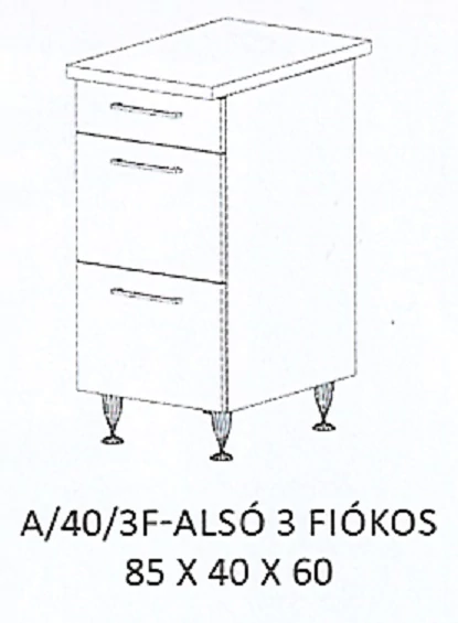 ANIKÓ A/40/3F-ALSÓ 3 fiókos munkalapos elem