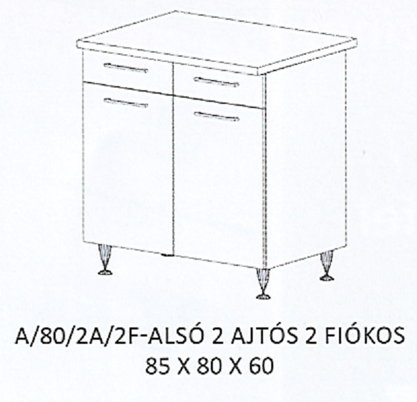 ANIKÓ A/80/2A/2F-ALSÓ 2 ajtós 2 fiókos munkalapos elem