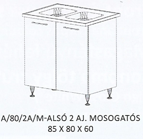 GRÉTA A/80/2A/M-ALSÓ 2 ajtós mosogatós munkalapos elem-2 medencés Ttálas mosogatóval