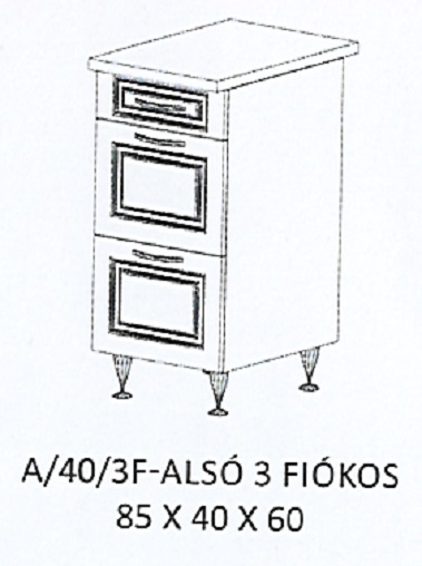 ORSI A/40/3F-ALSÓ 3 fiókos munkalapos elem