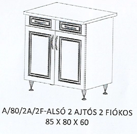 ORSI A/80/2A/2F-ALSÓ 2 ajtós 2 fiókos munkalapos elem