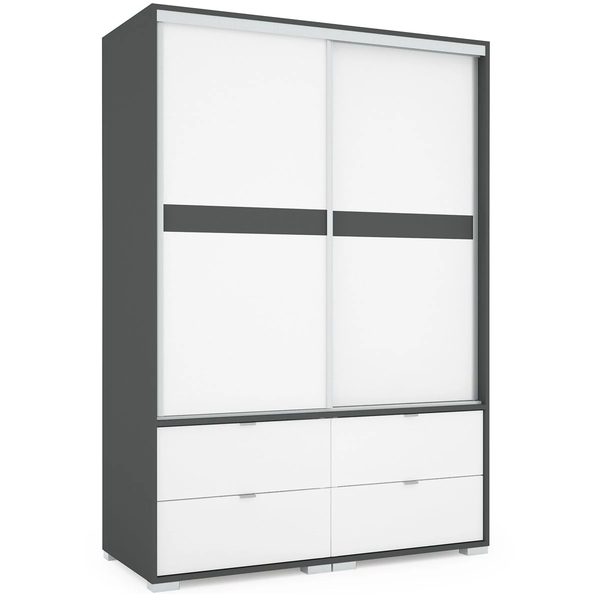 CÉZÁR 140 cm tolóajtós gardrób - Matt Sötétszürke / Rusztik Fehér (Erezett Fehér)