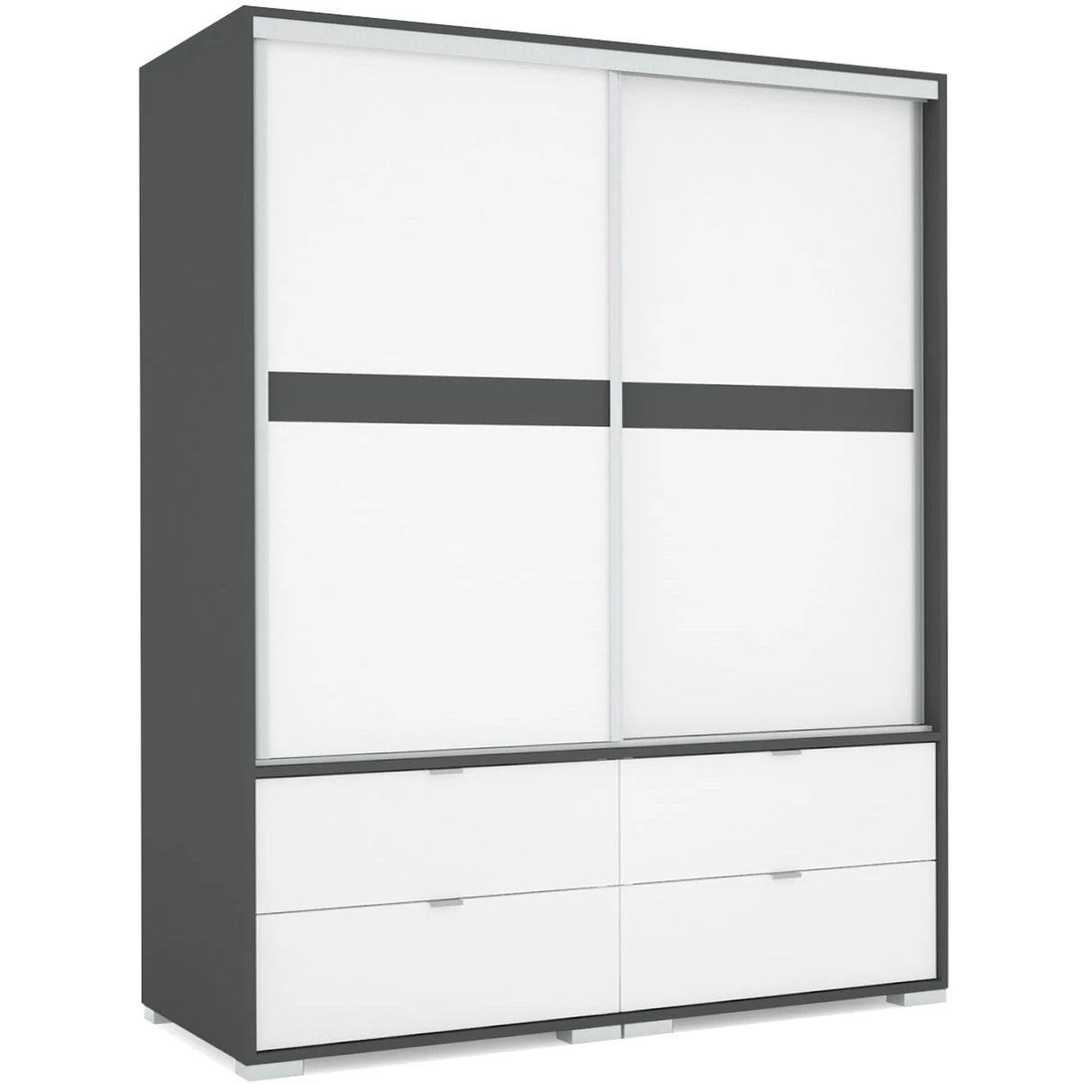 CÉZÁR 160 cm tolóajtós gardrób - Matt Sötétszürke / Rusztik Fehér (Erezett Fehér)