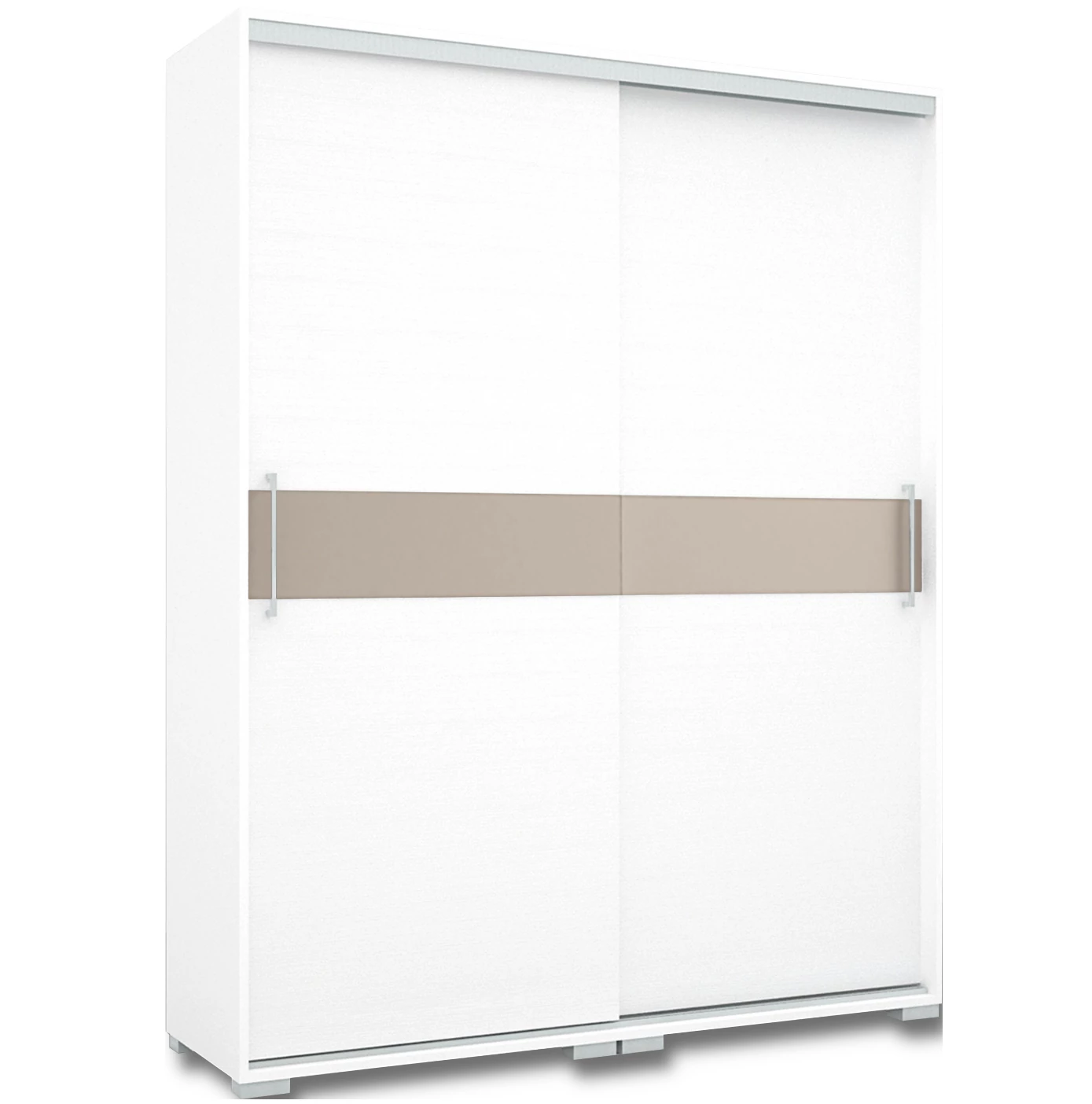 CITY 160 cm tolóajtós polcos gardrób - Rusztik Fehér (Erezett Fehér) / Fehér / Magasfényű Beige