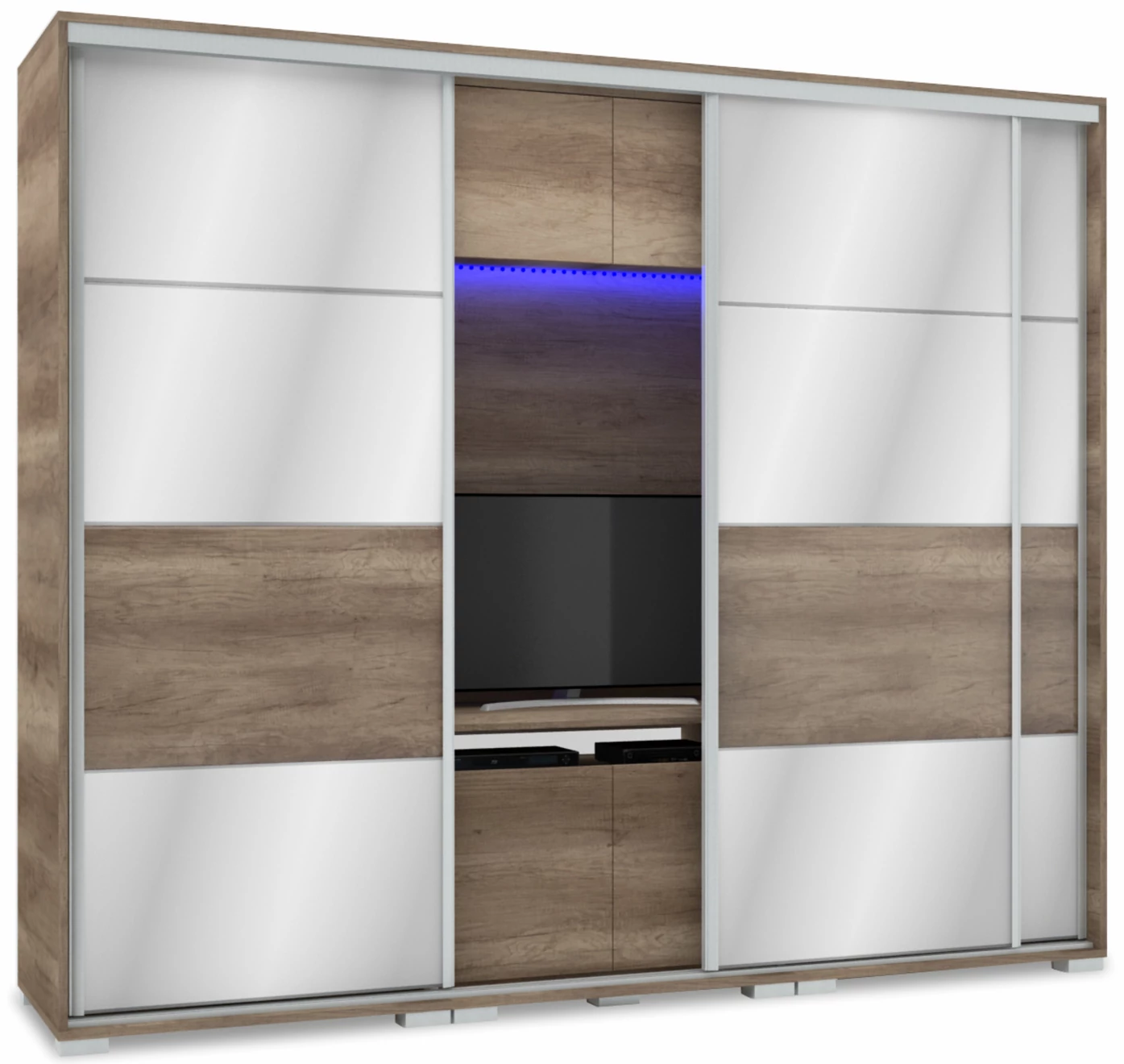MIRROR 239 cm tükrös TV-s gardrób - Canyon Tölgy / Magasfényű Canyon Tölgy
