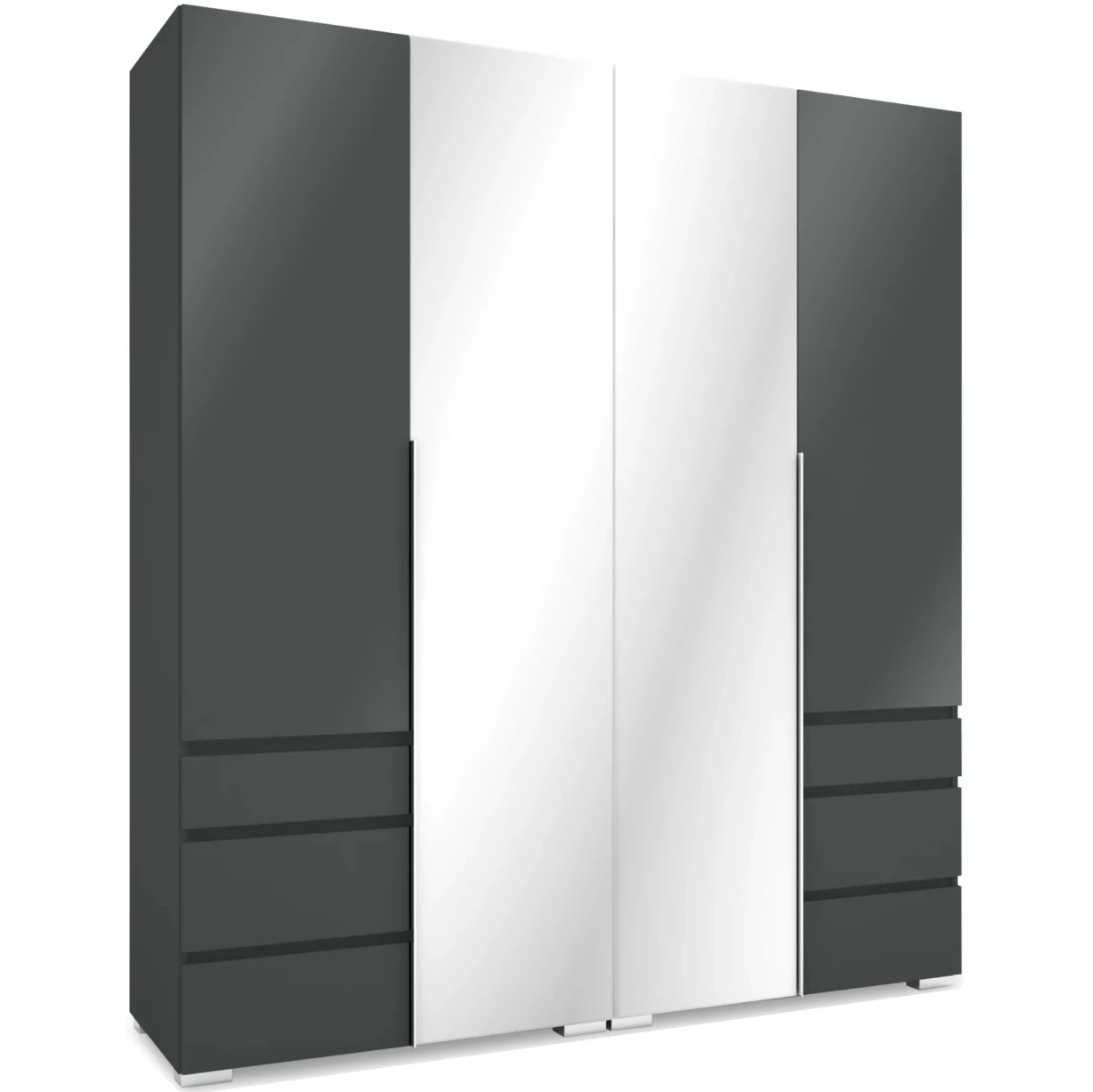 SILVER 180 nyílóajtós gardrób 2 TÜKÖRREL - Matt Sötétszürke / Magasfényű Szürke