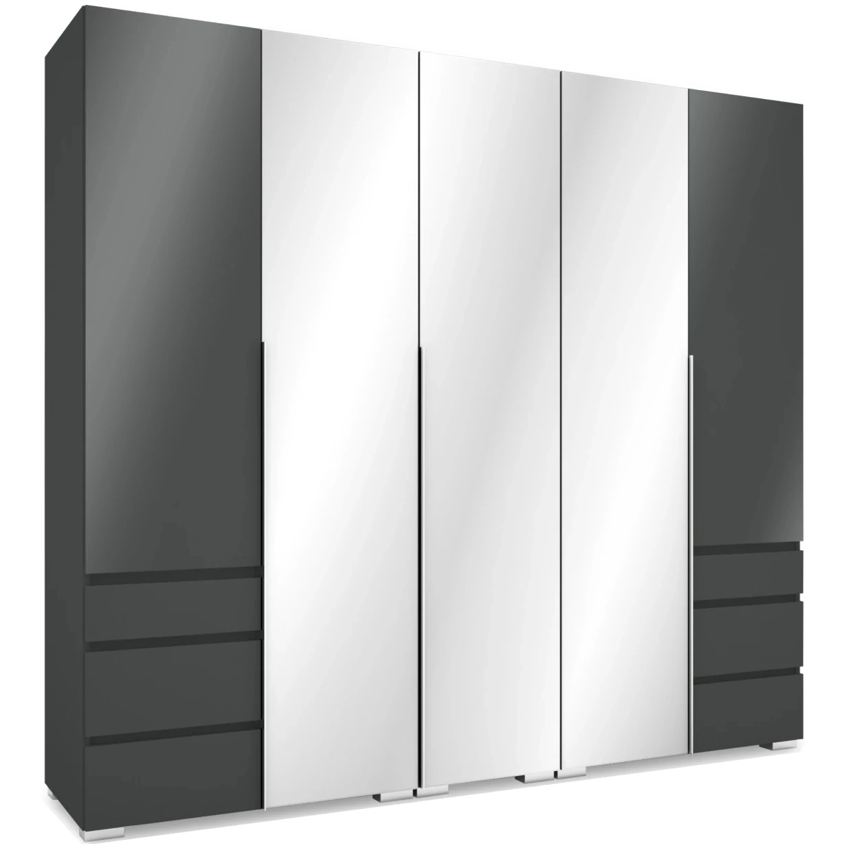 SILVER 225 nyílóajtós gardrób 3 TÜKÖRREL - Matt Sötétszürke / Magasfényű Szürke